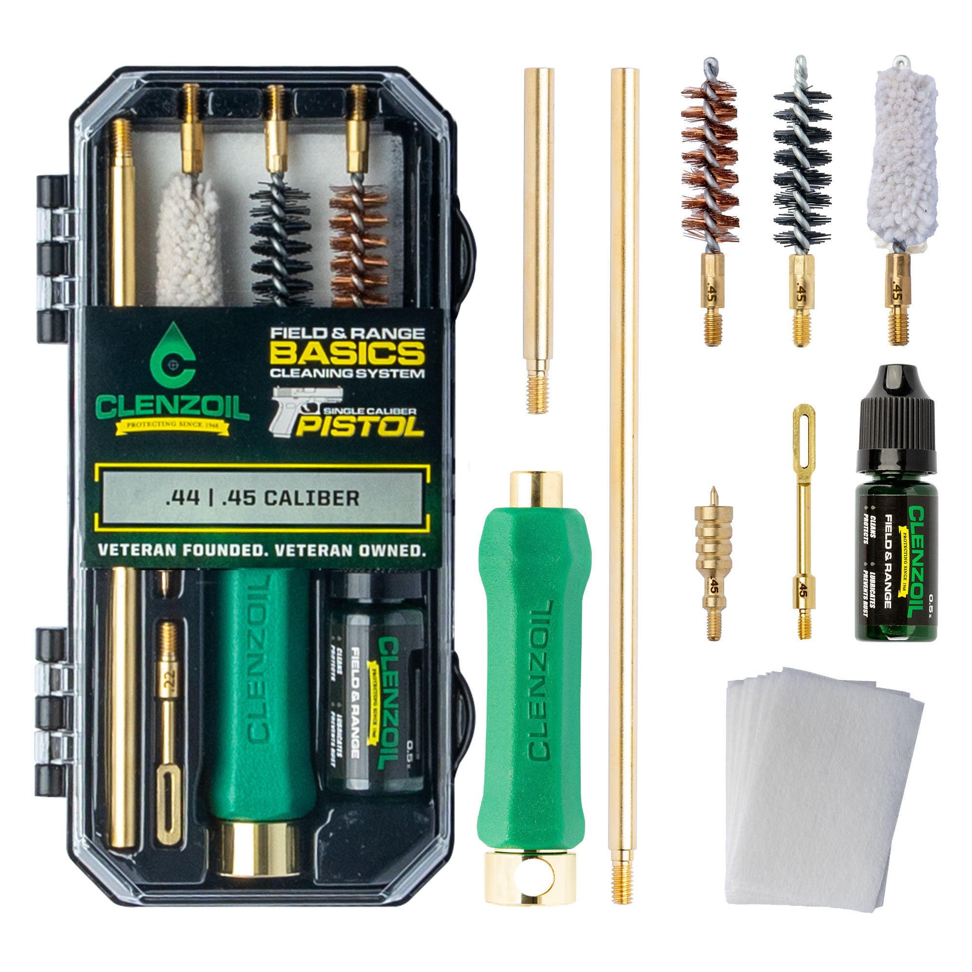Clenzoil Pistol Cleaning Kit – Pistol Basics – Compatible with .44 / .45 Caliber