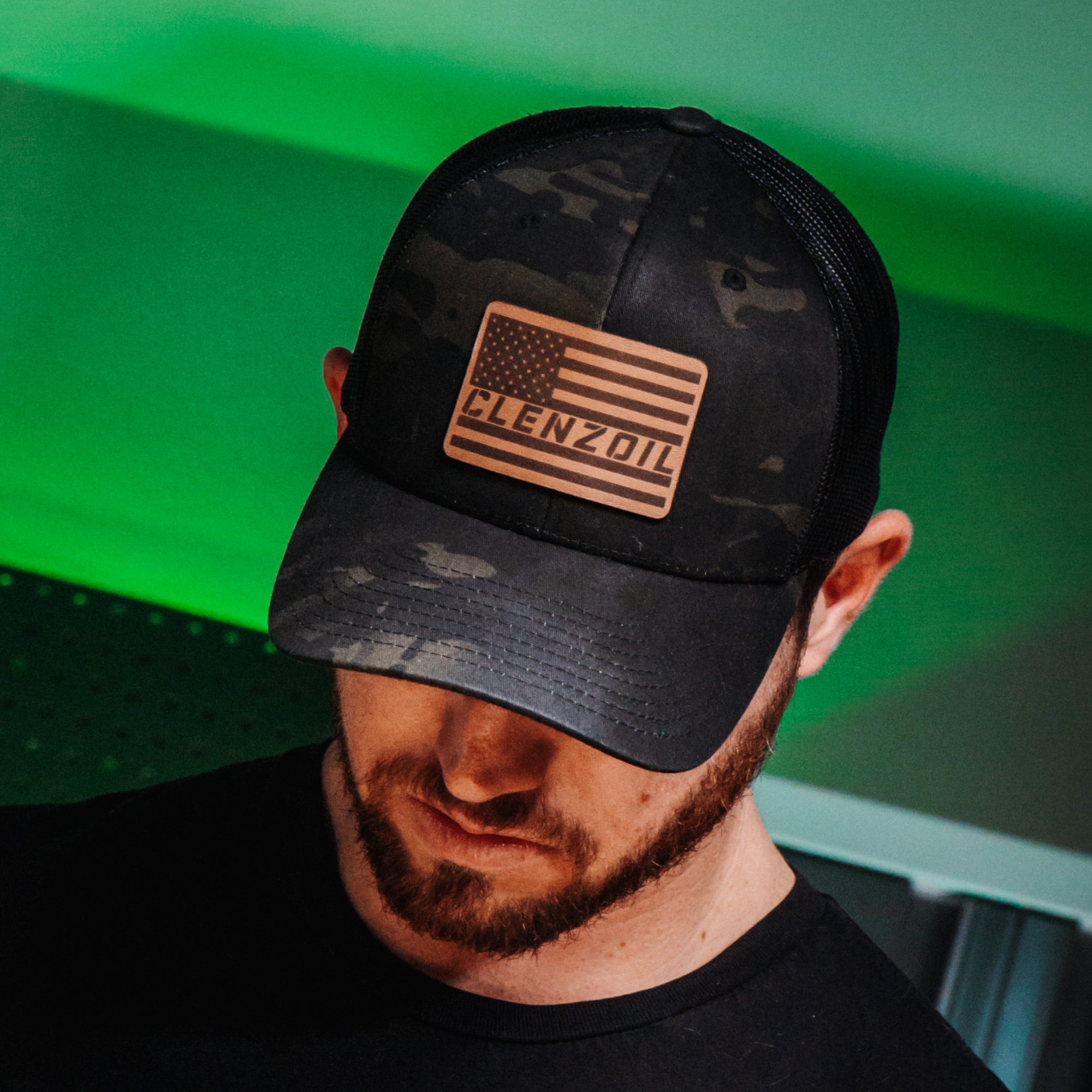 Clenzoil Black Multi-Cam American Flag Hat